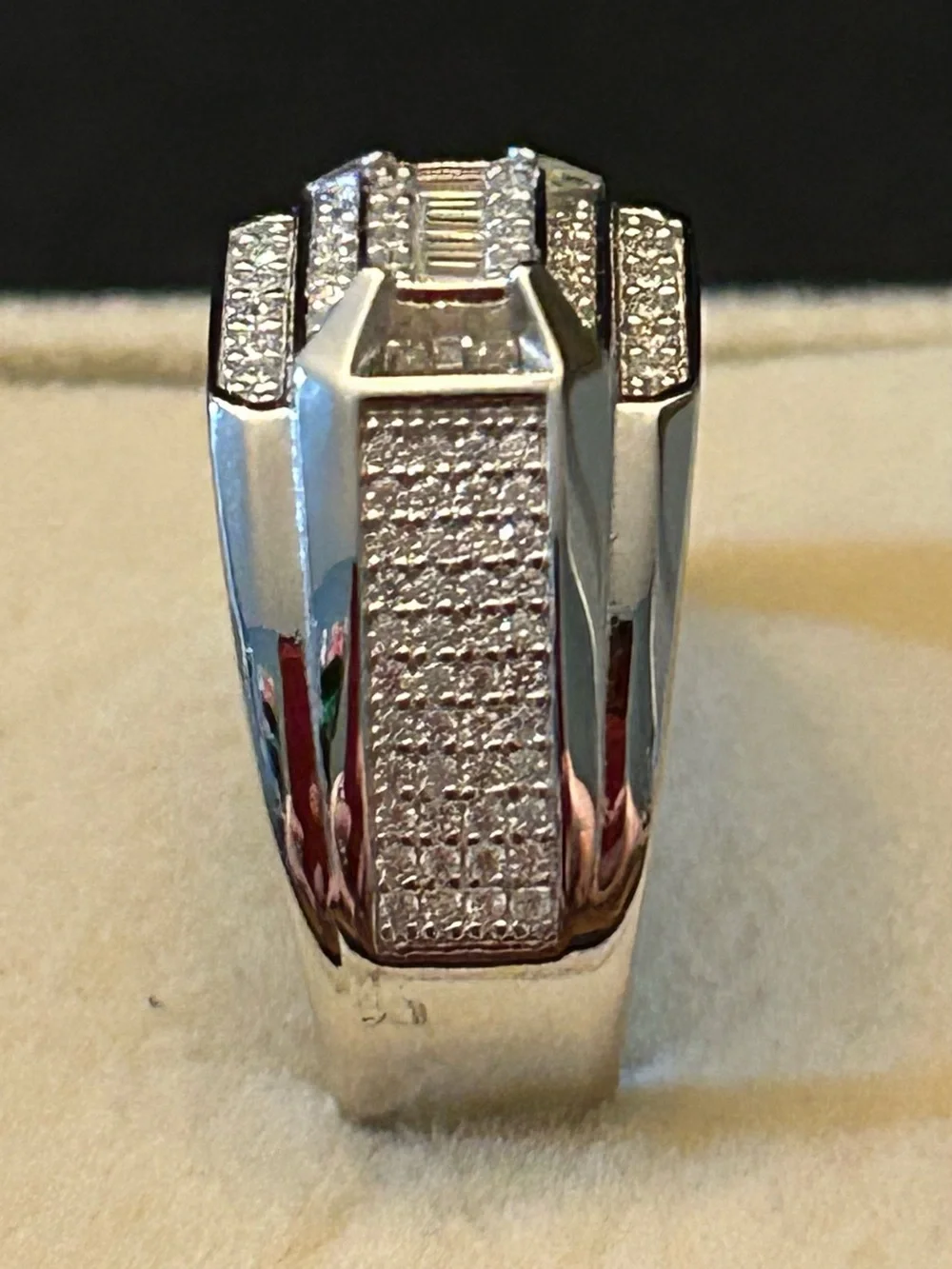 Men’s 5.60CTW Moissanite Multi-Row Multi-Cuts Statement Ring 925 Sterling Silver